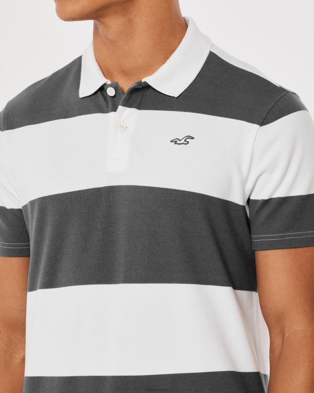 Tops Hollister Men Rugby Stripe Logo Icon Polo 488201018 Grey Stripe