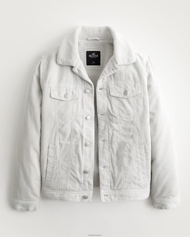 Tops Hollister Men Sherpa-Lined Corduroy Trucker Jacket 488201025 Light Grey