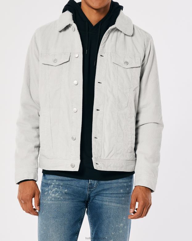 Tops Hollister Men Sherpa-Lined Corduroy Trucker Jacket 488201025 Light Grey