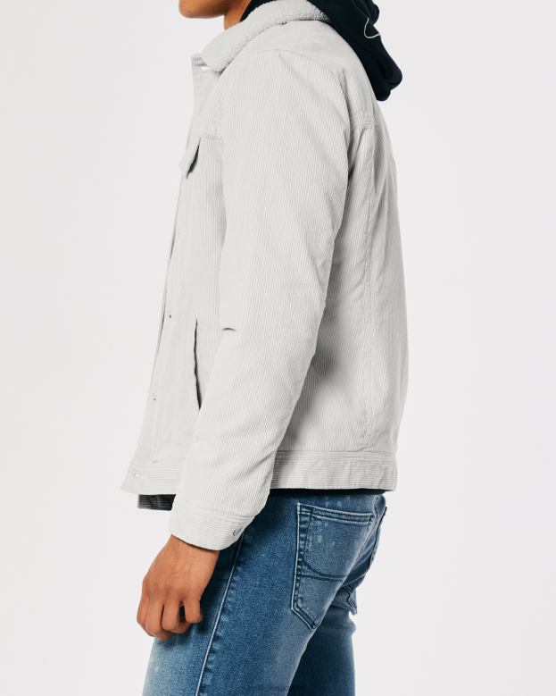 Tops Hollister Men Sherpa-Lined Corduroy Trucker Jacket 488201025 Light Grey