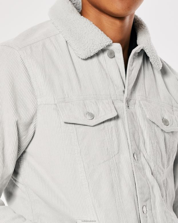 Tops Hollister Men Sherpa-Lined Corduroy Trucker Jacket 488201025 Light Grey