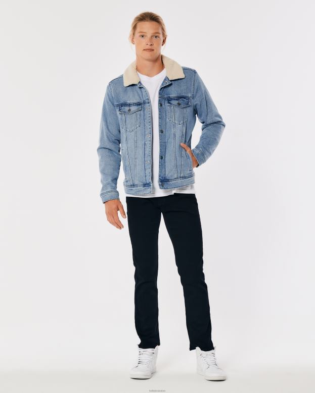 Tops Hollister Men Sherpa-Lined Denim Trucker Jacket 48820909 Light Wash