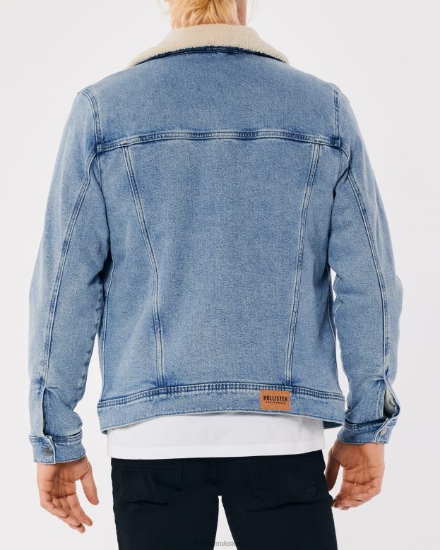 Tops Hollister Men Sherpa-Lined Denim Trucker Jacket 48820909 Light Wash