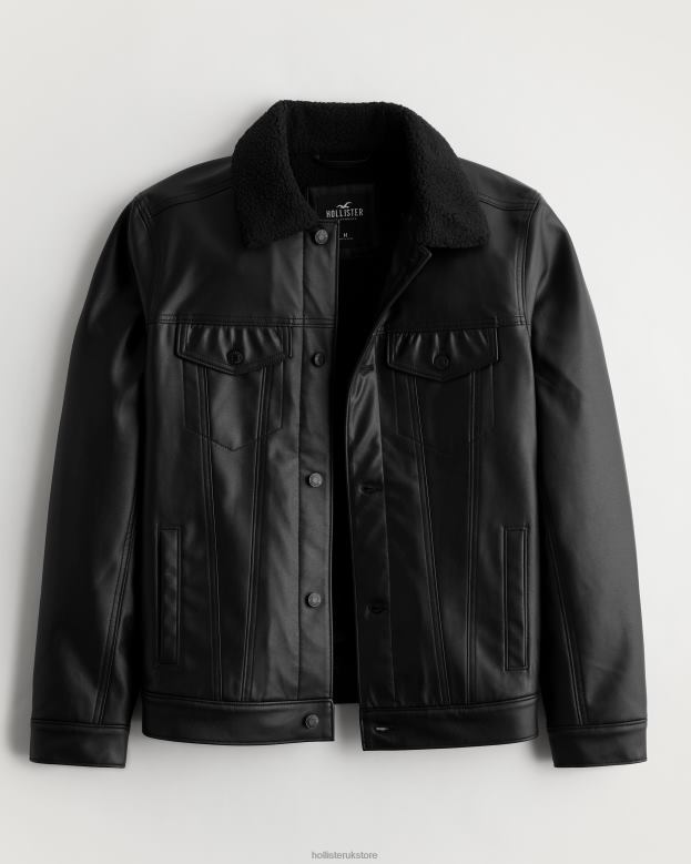 Tops Hollister Men Sherpa-Lined Faux Leather Trucker Jacket 488201060 Black Sherpa Lined