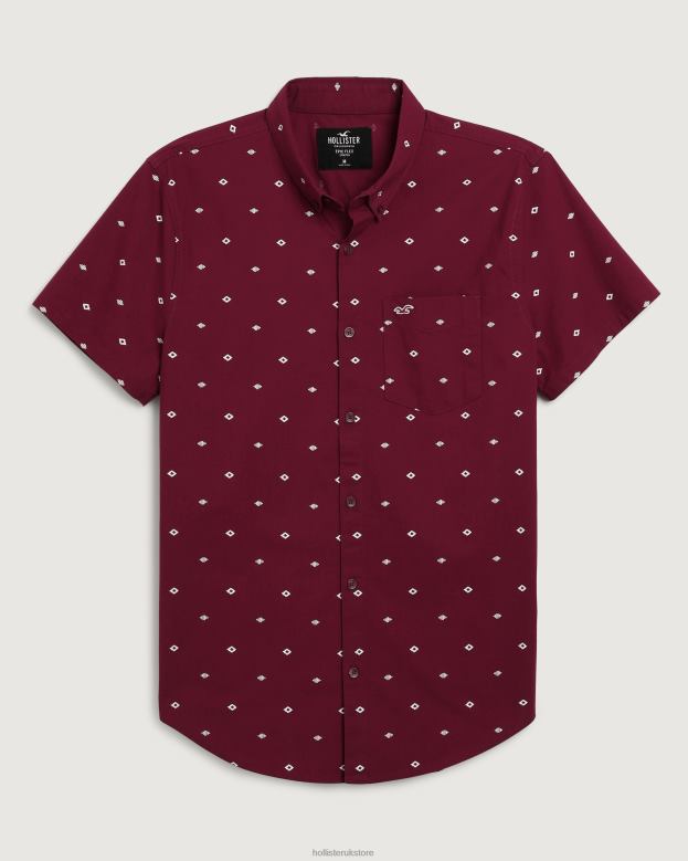 Tops Hollister Men Short-Sleeve Button-Through Geo Pattern Shirt 48820979 Burgundy Pattern
