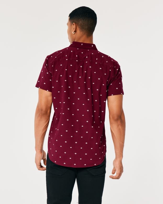 Tops Hollister Men Short-Sleeve Button-Through Geo Pattern Shirt 48820979 Burgundy Pattern