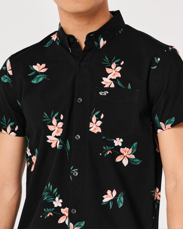 Tops Hollister Men Short-Sleeve Floral Button-Through Shirt 488201001 Black Floral