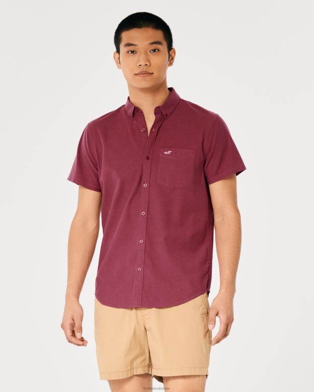 Tops Hollister Men Short-Sleeve Logo Icon Oxford Shirt 48820902 Burgundy