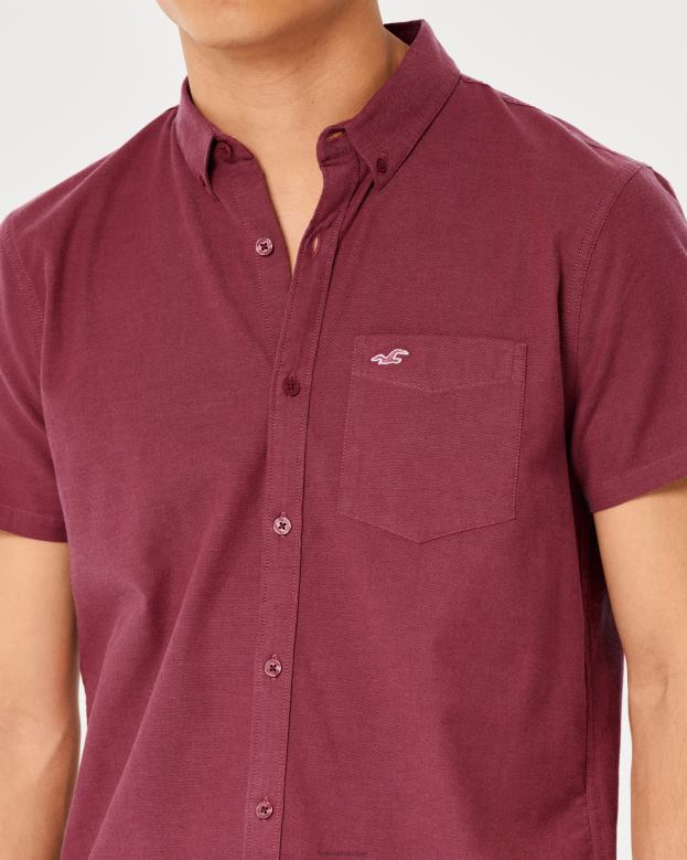 Tops Hollister Men Short-Sleeve Logo Icon Oxford Shirt 48820902 Burgundy
