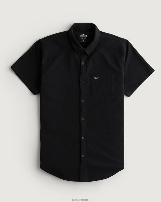 Tops Hollister Men Short-Sleeve Logo Icon Oxford Shirt 48820920 Black