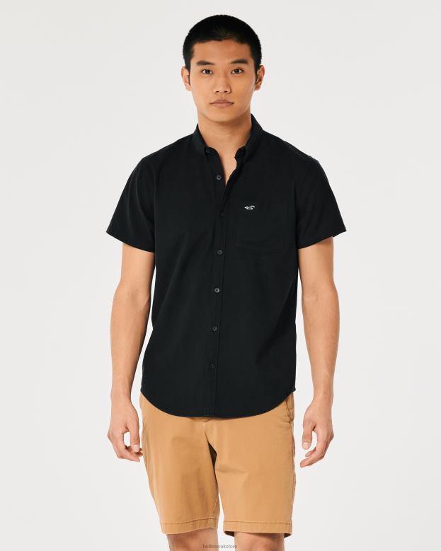 Tops Hollister Men Short-Sleeve Logo Icon Oxford Shirt 48820920 Black