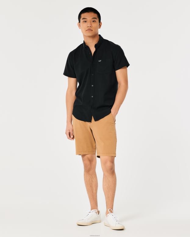 Tops Hollister Men Short-Sleeve Logo Icon Oxford Shirt 48820920 Black
