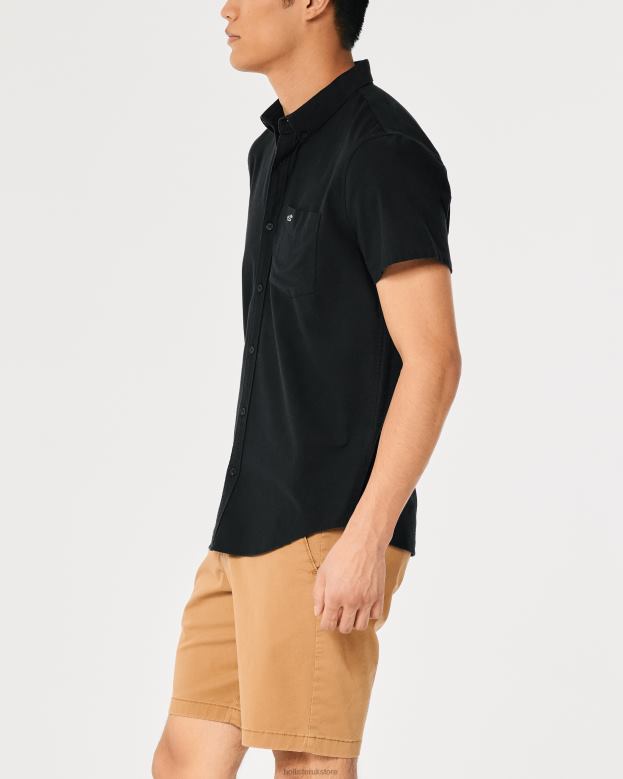 Tops Hollister Men Short-Sleeve Logo Icon Oxford Shirt 48820920 Black