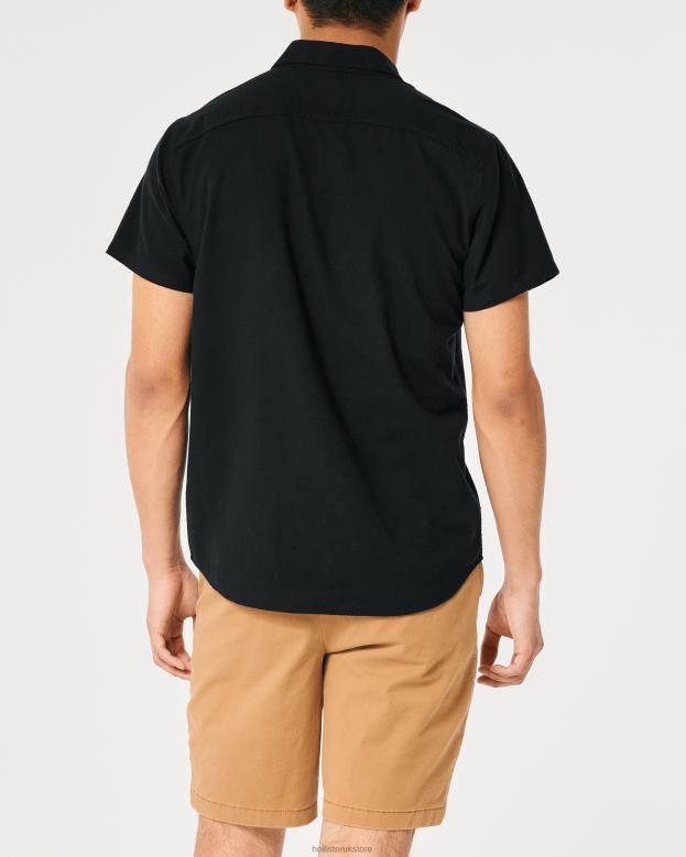 Tops Hollister Men Short-Sleeve Logo Icon Oxford Shirt 48820920 Black