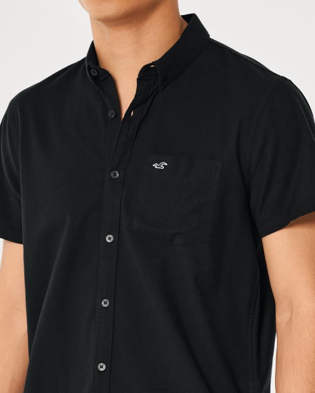 Tops Hollister Men Short-Sleeve Logo Icon Oxford Shirt 48820920 Black