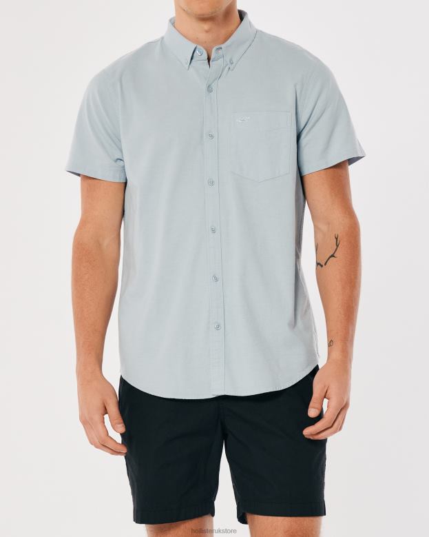 Tops Hollister Men Short-Sleeve Oxford Shirt 48820987 Light Blue