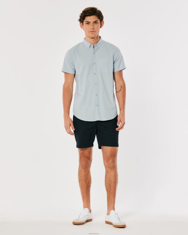 Tops Hollister Men Short-Sleeve Oxford Shirt 48820987 Light Blue