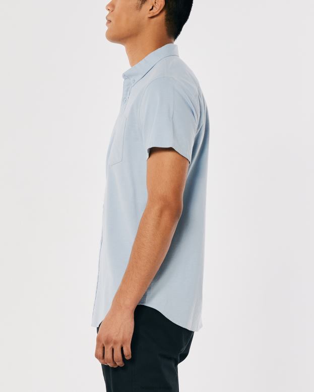 Tops Hollister Men Short-Sleeve Oxford Shirt 48820987 Light Blue