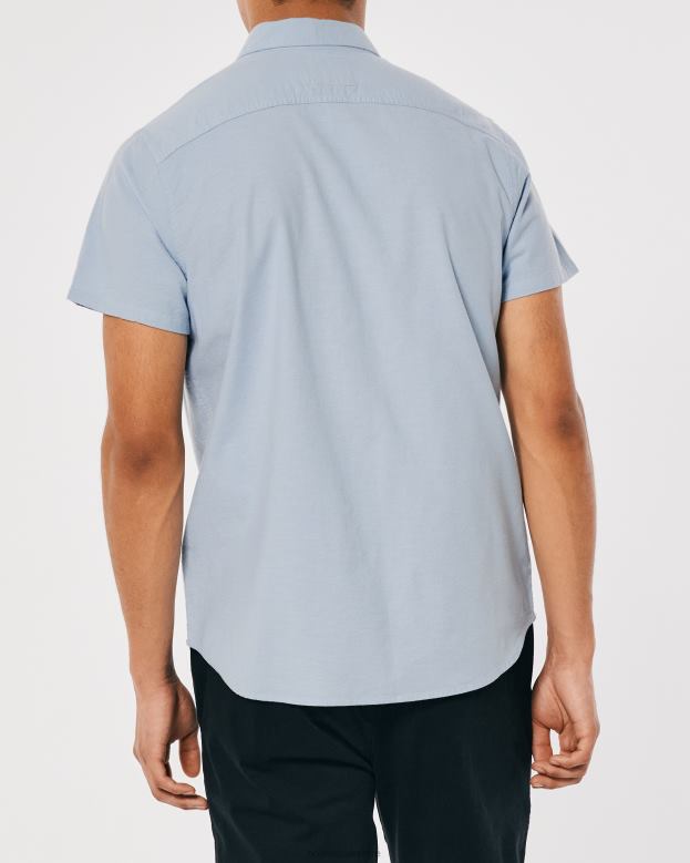 Tops Hollister Men Short-Sleeve Oxford Shirt 48820987 Light Blue
