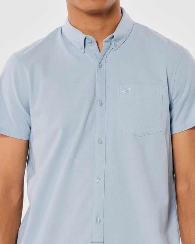 Tops Hollister Men Short-Sleeve Oxford Shirt 48820987 Light Blue