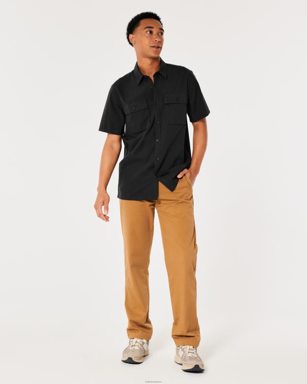 Tops Hollister Men Short-Sleeve Poplin Utility Shirt 488201049 Black