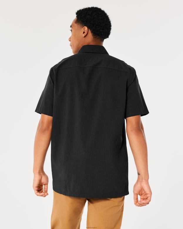 Tops Hollister Men Short-Sleeve Poplin Utility Shirt 488201049 Black