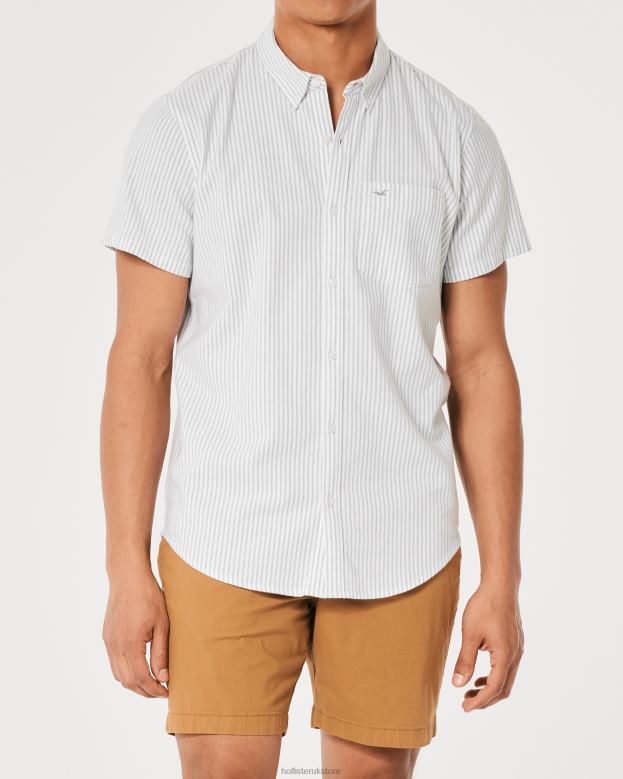 Tops Hollister Men Short-Sleeve Striped Oxford Shirt 488201008 Olive Stripe