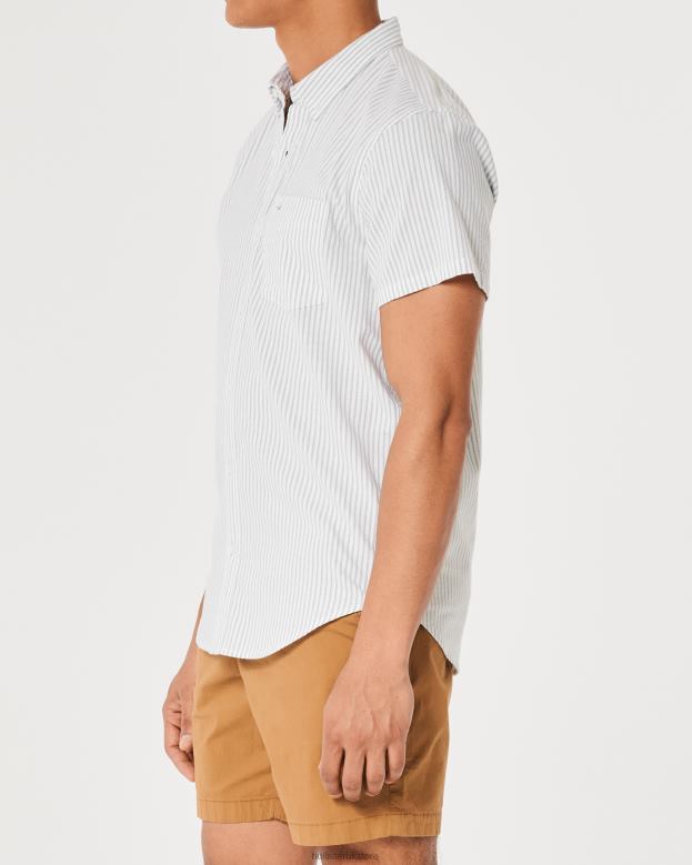 Tops Hollister Men Short-Sleeve Striped Oxford Shirt 488201008 Olive Stripe