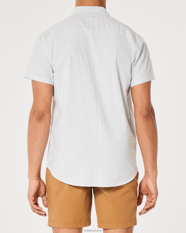 Tops Hollister Men Short-Sleeve Striped Oxford Shirt 488201008 Olive Stripe