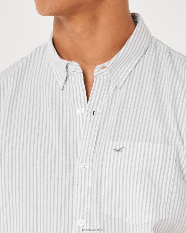 Tops Hollister Men Short-Sleeve Striped Oxford Shirt 488201008 Olive Stripe