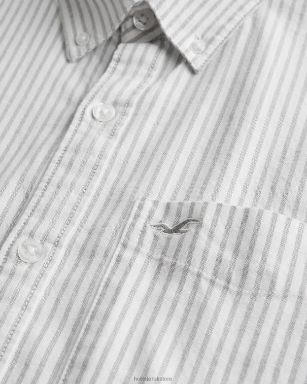 Tops Hollister Men Short-Sleeve Striped Oxford Shirt 488201008 Olive Stripe
