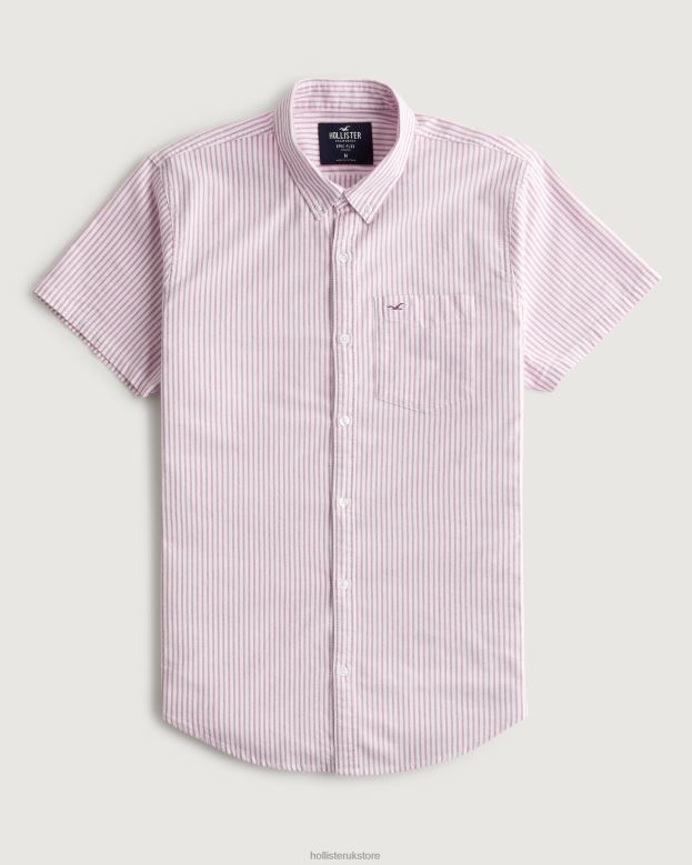 Tops Hollister Men Short-Sleeve Striped Oxford Shirt 488201037 Burgundy Stripe