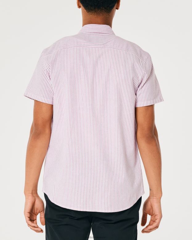 Tops Hollister Men Short-Sleeve Striped Oxford Shirt 488201037 Burgundy Stripe