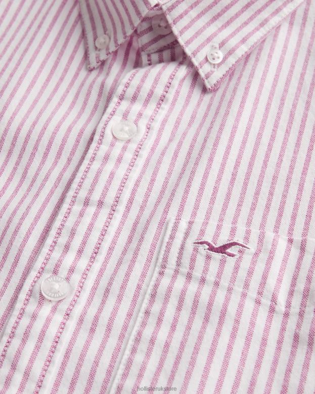 Tops Hollister Men Short-Sleeve Striped Oxford Shirt 488201037 Burgundy Stripe