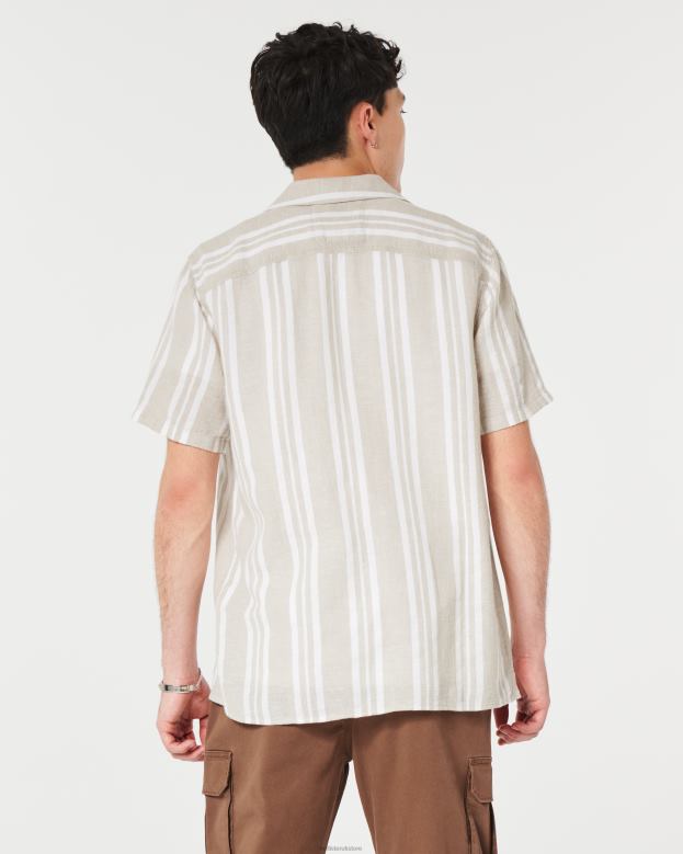 Tops Hollister Men Short-Sleeve Striped Shirt 48820841 Tan Stripe
