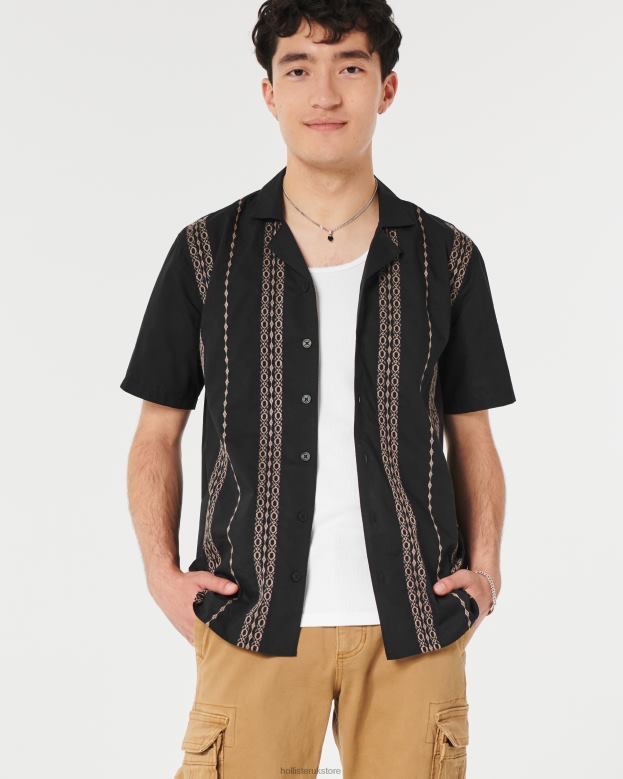 Tops Hollister Men Short-Sleeve Textured Pattern Shirt 48820883 Black Stripe