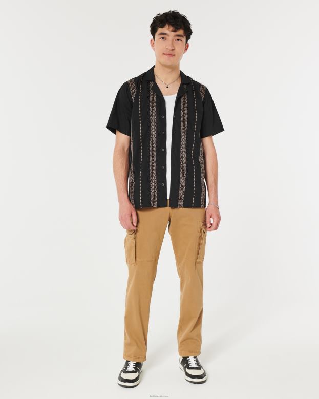 Tops Hollister Men Short-Sleeve Textured Pattern Shirt 48820883 Black Stripe