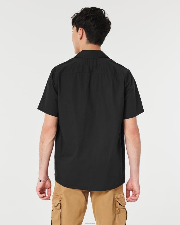 Tops Hollister Men Short-Sleeve Textured Pattern Shirt 48820883 Black Stripe