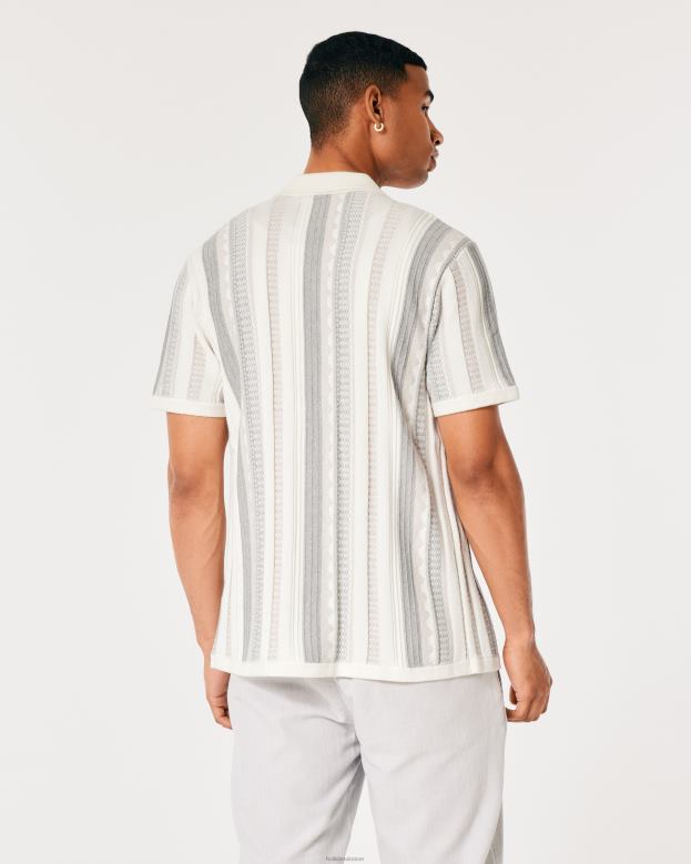 Tops Hollister Men Short-Sleeve Textured Sweater Shirt 48820863 White Stripe