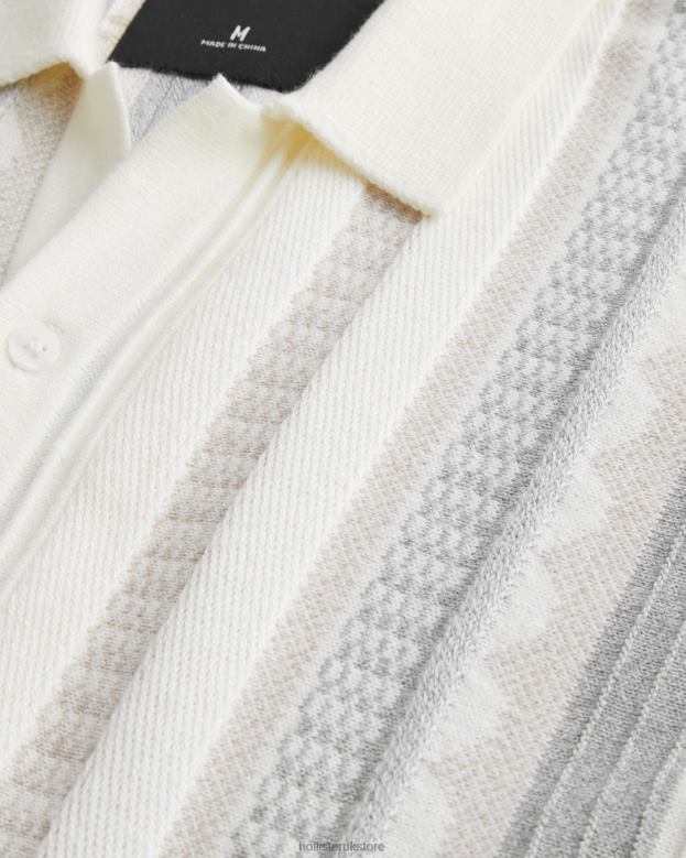 Tops Hollister Men Short-Sleeve Textured Sweater Shirt 48820863 White Stripe
