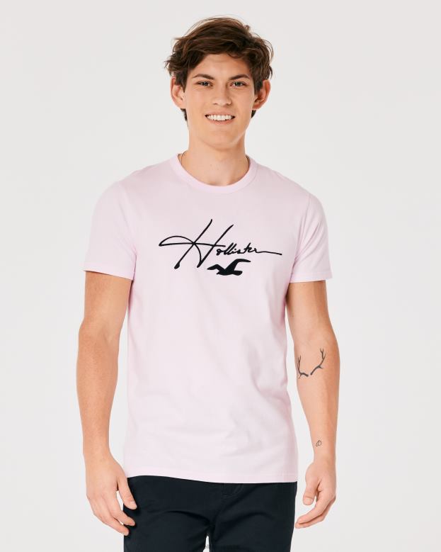 Tops Hollister Men Signature Logo Graphic Tee 488201022 Light Pink