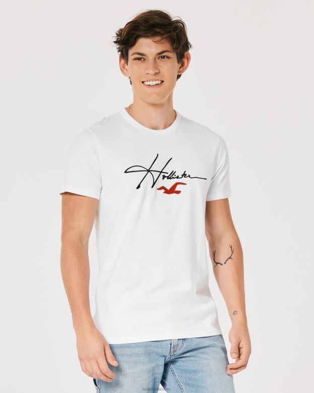 Tops Hollister Men Signature Logo Graphic Tee 48820851 White Signature
