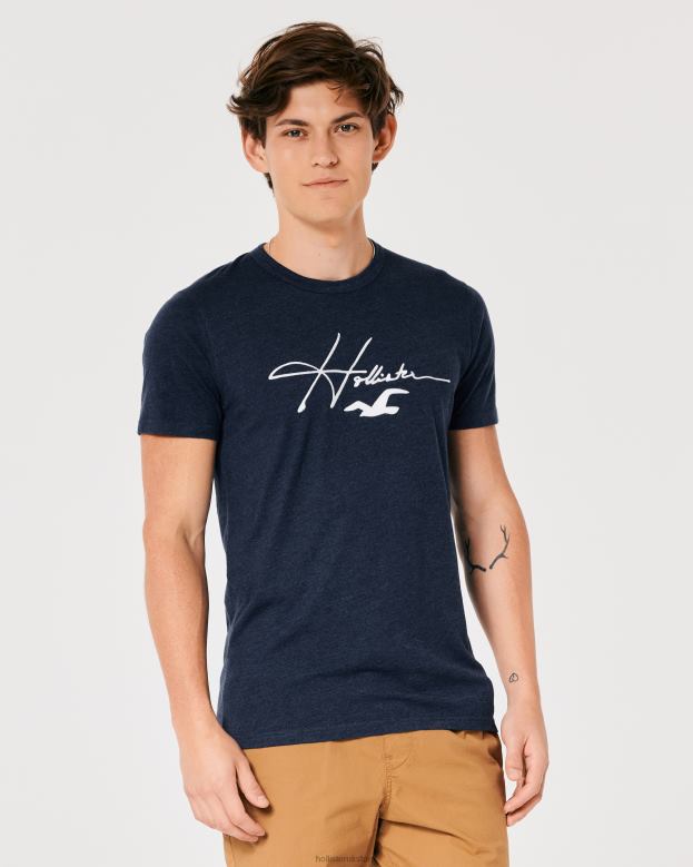 Tops Hollister Men Signature Logo Graphic Tee 48820856 Heather Navy