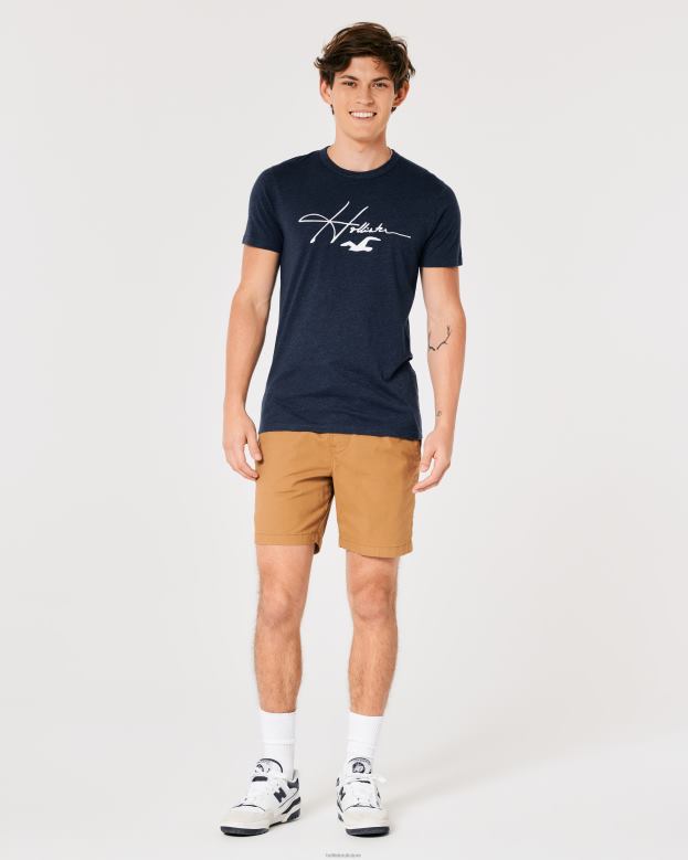 Tops Hollister Men Signature Logo Graphic Tee 48820856 Heather Navy