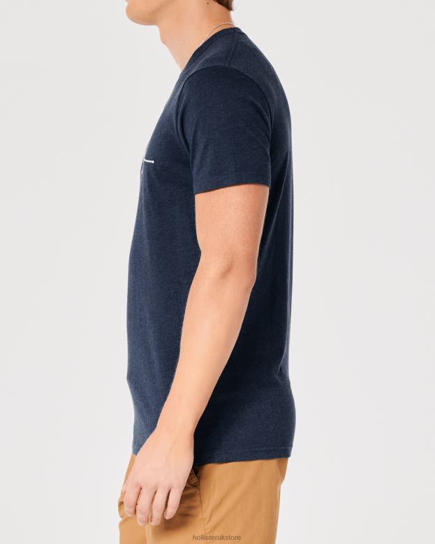 Tops Hollister Men Signature Logo Graphic Tee 48820856 Heather Navy