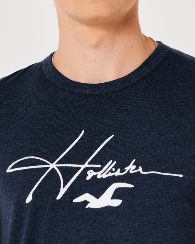 Tops Hollister Men Signature Logo Graphic Tee 48820856 Heather Navy