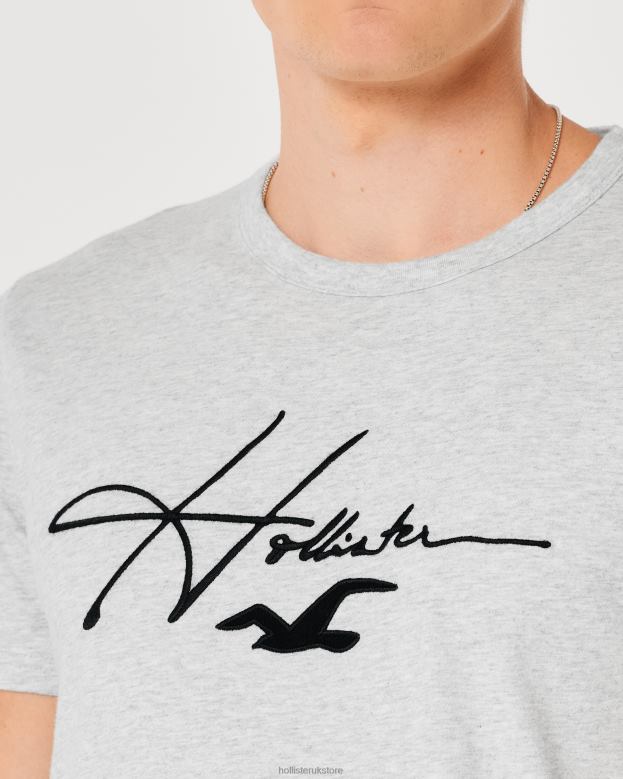 Tops Hollister Men Signature Logo Graphic Tee 48820891 Light Heather Grey