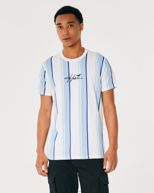 Tops Hollister Men Striped Cotton Logo Tee 488201041 Light Blue Stripe