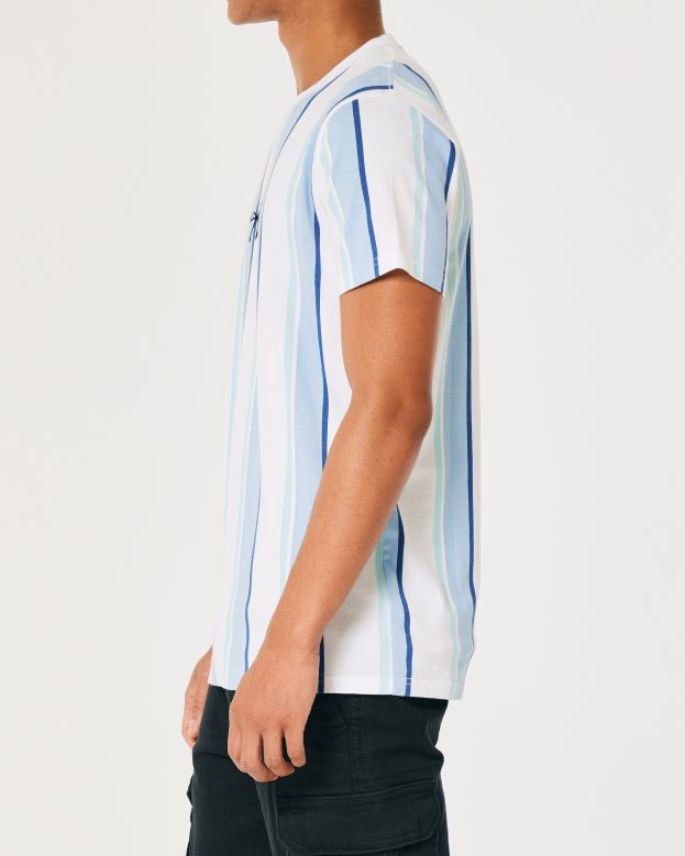 Tops Hollister Men Striped Cotton Logo Tee 488201041 Light Blue Stripe