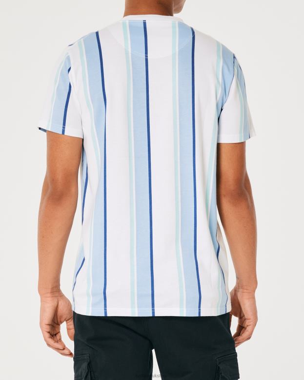 Tops Hollister Men Striped Cotton Logo Tee 488201041 Light Blue Stripe
